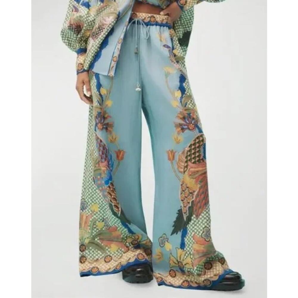 Rotimia Gilly Bird Floral Print Wide Leg Pant Elastic Waist Boho Palazzo Printed